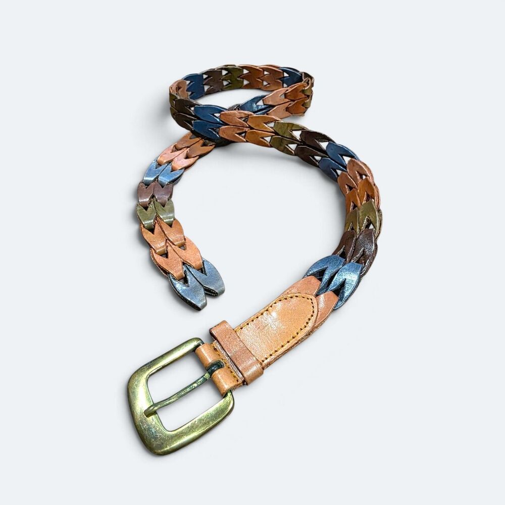 Vintage Braided Leather Multi Color Chain Link Boho Belt XL